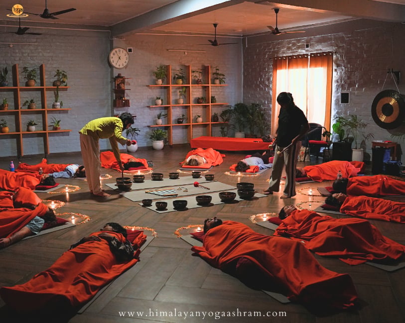 Meditation and pranayama class inside 500 Hours Yoga Hall