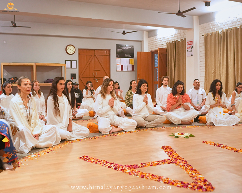Yoga students practicing mindfulness in Rishikesh