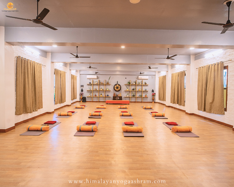 Yoga teacher training hall session at Himalayan Yoga Ashram