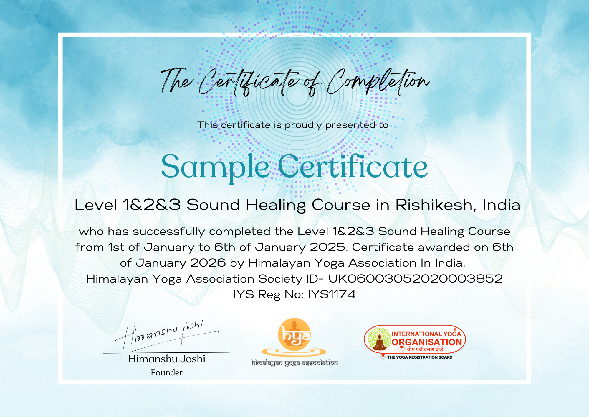 Sound healing course certificate sample