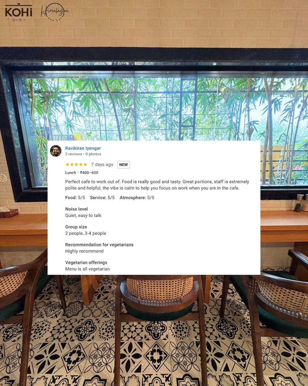 Peaceful seating area at Kohi Cafe