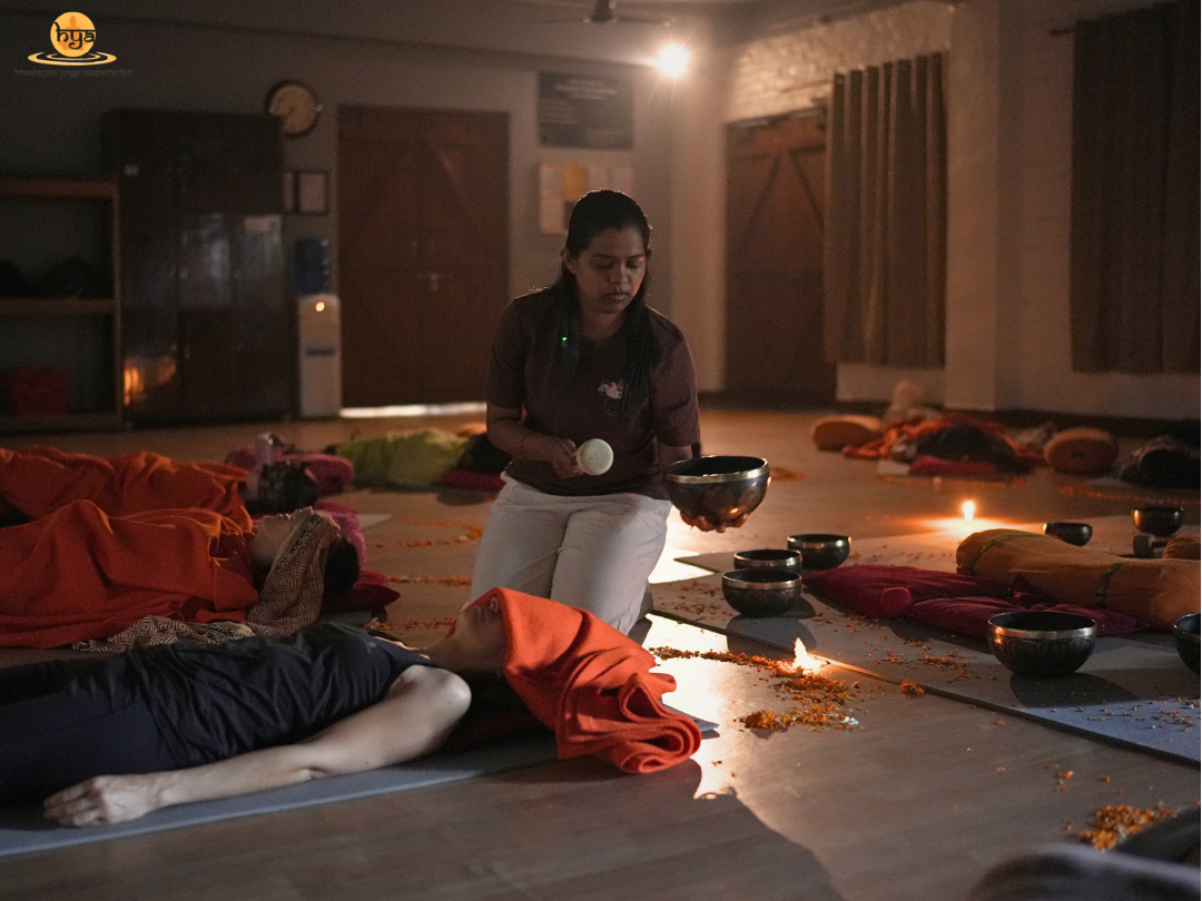 Students practicing sound healing