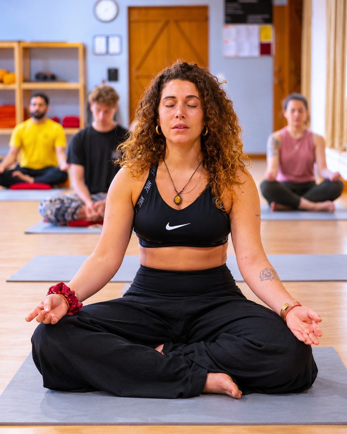 Student practising meditation during a mindful wellness session at Himalayan Yoga Ashram